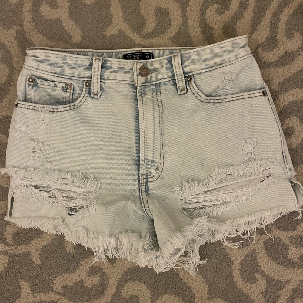 Abercrombie & Fitch Light Blue-White Distressed Jean Shorts